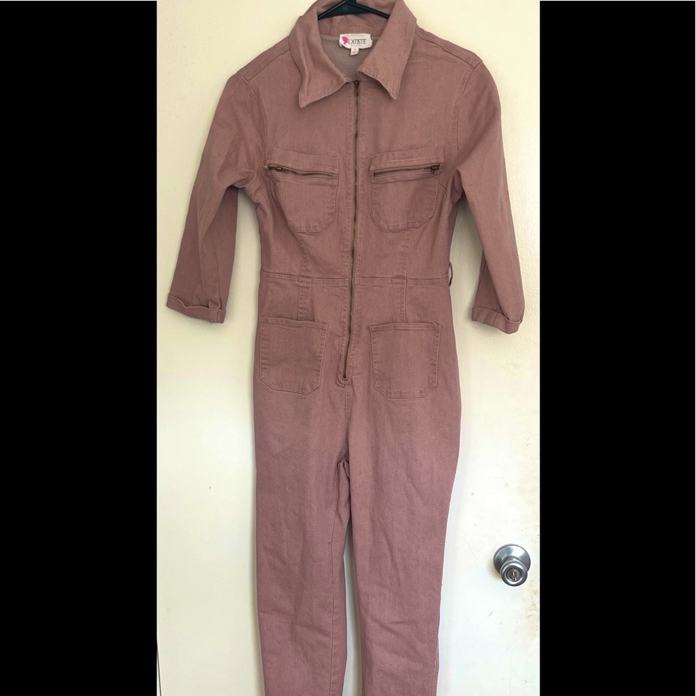All pink jean jump suit